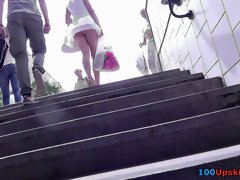 Hot upskirt porn with amateur blonde in a public place