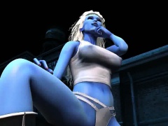 3D cartoon blue lesbian babe getting licked outdoors