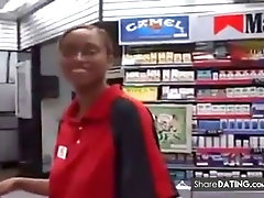cashier gives a random guy a public bathroom blowjob