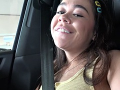 Brianna Arson looks so super sweet and cute on a date, smoking and getting her pussy rubbed in the