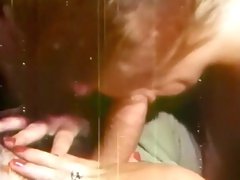 Dude receives blowjob and then licks hairy pussy of a redhead