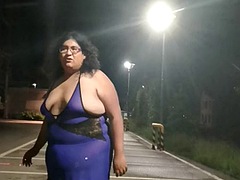 Sissy Vicky TS walks in the parking lot at night