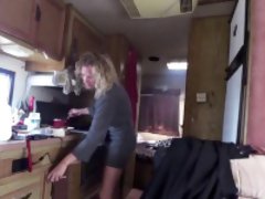 Tattooed blonde gets nailed from behind and takes a mouthfu