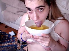 Dirty slave girl loves being ass fingered while drinking piss