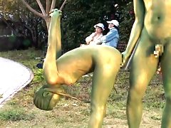 Cosplay Porn: Public Painted Statue Fuck part 2
