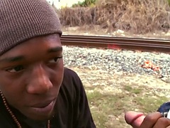 Real black thug bends over for white greedy cock