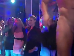 Party babe blows two strippers at party