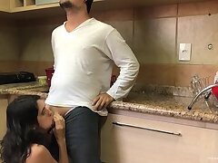 Thin brunette girlfriend gets interrupted to fuck