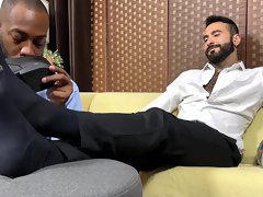 After a long day at work this dude loves licking feet of his friend